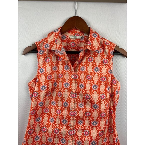 Liz Claiborne Sleeveless Button-Up Blouse Size 2 Red & White Pattern - Picture 2 of 6